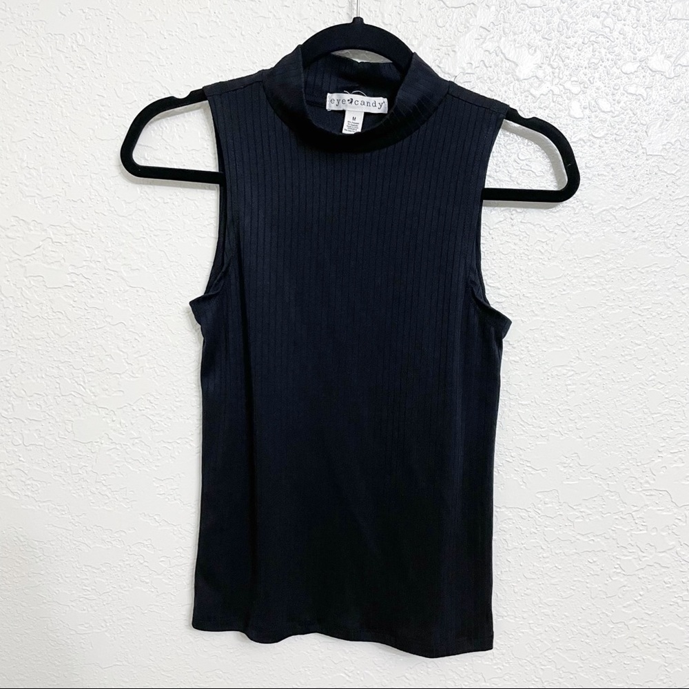 Eye Candy Black Ribbed Mock Neck Top